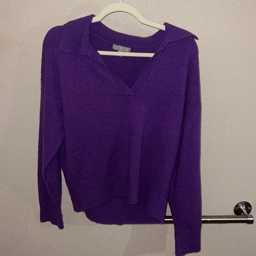 Purple J Crew Collared Alpaca and Wool Women’s Sweater